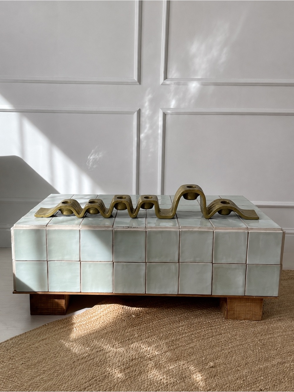 MCM Style Sculptural Gold Metal Wave Candelabra Taper Candle Holder Centerpiece